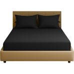 Sabia Soft Touch %100 Pamuk 62 Tel 180X200 cm +37 cm Yüksekliğe Kadar Uygun Battal Boy Lastikli Çarşaf Seti Siyah - 180 x 200 cm