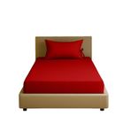 Sabia%100 Pamuk 62 Tel – 90x190 +30 cm Yüksekliğe Uygun Tek Kişilik Lastikli Çarşaf Seti (Bağcıklı Yastık Kılıflı) (Kırmızı)