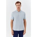Sabri Özel Erkek Açık Gri Dar Kesim Slim Fit %100 Pamuk Dokuma Düğmeli Polo Yaka Tişört - 5XL