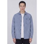 Sabri Özel Erkek Buz Mavisi Normal Kesim Regular Fit Pamuk Torba Cep Uzun Kollu Denim Ceket Gömlek - Acık Mavi - 2XL