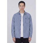 Sabri Özel Erkek Buz Mavisi Normal Kesim Regular Fit Pamuk Torba Cep Uzun Kollu Denim Ceket Gömlek - Acık Mavi