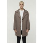 Sabri Özel Erkek Kahve Geniş Kesim Oversize Fit Pamuklu Dokuma Yan Cepli Orta Boy Ceket Yaka Trençkot