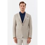 Sabri Özel Erkek Koyu Bej Normal Kesim Regular Fit Keten Torba Cep Klasik Yaka 6 Drop Blazer Ceket - 48 - 299-Bej