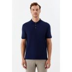 Sabri Özel Erkek Lacivert Dar Kesim Slim Fit %100 Pamuk Dokuma Düğmeli Polo Yaka Tişört - 4XL