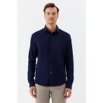 Sabri Özel Erkek Lacivert Dar Kesim Slim Fit %100 Pamuk Düz Dokuma Klasik Yaka Gömlek - 2XL