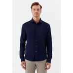 Sabri Özel Erkek Lacivert Dar Kesim Slim Fit %100 Pamuk Düz Dokuma Klasik Yaka Gömlek - 3XL