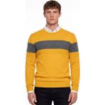 Sabri Özel Erkek Sarı Normal Kesim Regular Fit Yünlü Dokuma Çizgi Detay Bisiklet Yaka Triko Kazak - 2XL