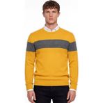 Sabri Özel Erkek Sarı Normal Kesim Regular Fit Yünlü Dokuma Çizgi Detay Bisiklet Yaka Triko Kazak - XL