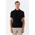 Sabri Özel Erkek Siyah Normal Kesim Regular Fit Pamuk Pike Düğmeli Düz Polo Yaka Tişört - 3XL