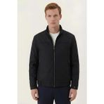 Sabri Özel Erkek Siyah Rahat Kesim Comfort Fit Dokuma Yan Cep Dik Yaka Fermuarlı Mont - 3XL - 001Siyah