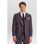 Sabri Özel Giotelli Erkek Bordo Dar Kesim Slim Fit Viskon Sivri Yaka Düğmeli Fleto Kapaklı Cep Çift Yırtmaçlı Tam Astarlı 6 Drop Triko Yelekli Takım Elbise - 54 - 911Bordo