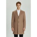 Sabri Özel Giotelli Erkek Camel Normal Kesim Regular Fit Yünlü Orta Boy Ceket Yaka Düğmeli Palto - 58 - 595Camel