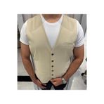 SABRİ ZENGİN Erkek Bej V Yaka Slim Fit Komple Kumaş Yelek