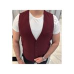 SABRİ ZENGİN Erkek Bordo V Yaka Slim Fit Komple Kumaş Yelek