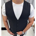 Sabri Zengin Erkek Büyük Beden Slim Fit V Yaka Kumaş Yelek - 60 - Siyah