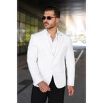 Sabri Zengin Erkek Çift Düğme Blazer Ceket - 58 - Beyaz