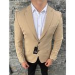 Sabri Zengin Erkek Çift Düğme Slim Fit Blazer Ceket - 56 - Bej
