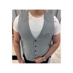 SABRİ ZENGİN Erkek Gri V Yaka Slim Fit Komple Kumaş Yelek