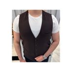 SABRİ ZENGİN Erkek Kahverengi V Yaka Slim Fit Komple Kumaş Yelek