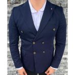 Sabri Zengin Erkek Kruvaze Slim Fit Blazer Ceket - Lacivert - 46