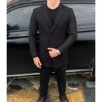 Sabri Zengin Erkek Kruvaze Slim Fit Kaşe Kaban - 52 - Siyah