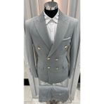 Sabri Zengin Erkek Kruvaze Slim Fit Takım Elbise - Gri - 54
