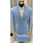 Sabri Zengin Erkek Kruvaze Slim Fit Takım Elbise - Mavi - 58
