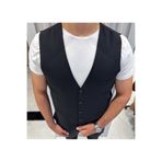 SABRİ ZENGİN Erkek Siyah V Yaka Slim Fit Komple Kumaş Yelek
