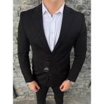 Sabri Zengin Erkek Slim Fit Blazer Ceket %65 Viskon %35 Polyester Düz Tasarım - 54 - Siyah