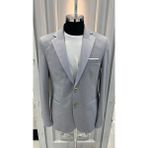 Sabri Zengin Erkek Slim Fit Kontrast Yaka Detaylı Blazer Ceket - 56 - Gri