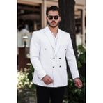 Sabri Zengin Erkek Slim Fit Penye Kumaş Kruvaze Ceket - Beyaz - 62