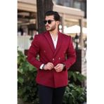 Sabri Zengin Erkek Slim Fit Penye Kumaş Kruvaze Ceket - Bordo - 60