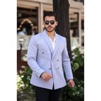 Sabri Zengin Erkek Slim Fit Penye Kumaş Kruvaze Ceket - Gri - 52