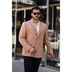 Sabri Zengin Erkek Slim Fit Penye Kumaş Kruvaze Ceket - Kahverengi - 66