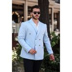 Sabri Zengin Erkek Slim Fit Penye Kumaş Kruvaze Ceket - Mavi - 68