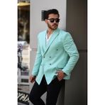 Sabri Zengin Erkek Slim Fit Penye Kumaş Kruvaze Ceket - Turkuaz - 60