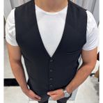 Sabri Zengin Erkek V Yaka Slim Fit Full Kumaş Yelek - 48 - Siyah