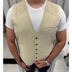 Sabri Zengin Erkek V Yaka Slim Fit Full Kumaş Yelek - 58 - Bej
