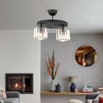 Sabrina 2li Siyah Kristalli Taşlı Modern Tasarım Kristal Salon Plafonyer Avize