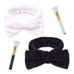 Saç bandı, kozmetik, kadın, kız çocuk, 2 adet fiyonk makyaj bandı, 2 adet silikon maske fırçası, mercan poları, elastik makyaj saç bantları, kadınlar için SPA (siyah + beyaz)