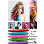Saç Boyama Kalemi 5 Renk 1 Paket Bubu Saç Boyama Tebeşiri 5 Li Yıkanabilir Mini Tarak Hediyeli Hair Chalk Pen