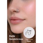 Sacce Scarves & Accessories Delik Gerektirmeyen Fake Piercing Halka – Burun Kulak Dudak Uyumlu 316 L Çelik - Gümüş