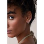 Sacce Scarves & Accessories Taşlı Minimal Halka Küpe Seti 3 Parça Gümüş Renkli