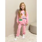 Sacro Kids Geyik Karakter Baskılı Sweatshirt-Eşofman Altı Mevsimlik Kız Çocuk Takım - Pembe - 7 - 8 Yaş