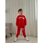Sacro Kids Yarış Arabalı 2 Iplik Sweatshirt-Eşofman Altı Mevsimlik Erkek Çocuk Takım - 9 - 10 Yaş - Kırmızı