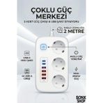 Sad 2500W Çoklu Priz 2 Metre - 3 Lü Ac Priz +5 USB Çıkışı Akım Korumalı Alev Almayan Gövde, - Beyaz