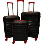 Saddlebag Karbon Pp Seyahat Valizi Horizon Serisi Kırılmaz Bavul, 3'lü Set - Siyah - Kırmızı