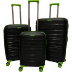 Saddlebag Karbon Pp Seyahat Valizi Horizon Serisi Kırılmaz Bavul, 3'lü Set - Siyah - Yeşil