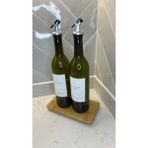 Sade Hediye 2'li Stantlı Cam Zeytinyağı Ayçiçek Yağı Şişesi 750 ml - Ahşap