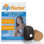SafeHarbor Hareket hastalığı giderici ve mide bulantısı önleme kiti, yolculuğunuz için temel malzemeler | 2 hareket hastalığı bandı, 10 doğal + bitkisel yardım yaması, çocuklar ve yetişkinler için